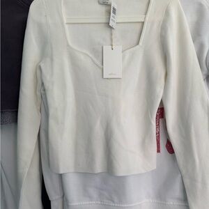 Wilfred Cream Fitted Crop Blouse Long Sleeve